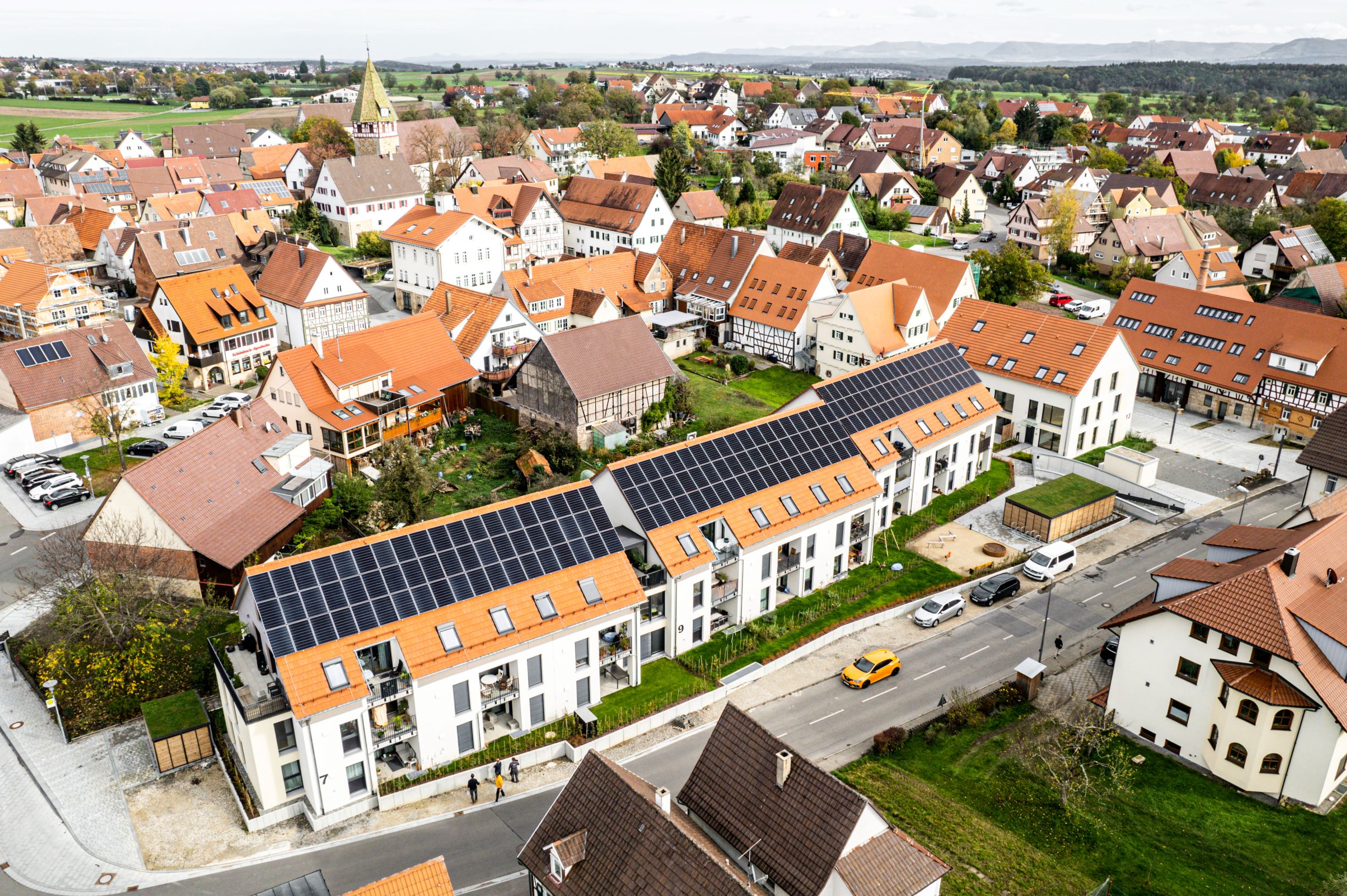 Übersicht über die neue Ortsmitte (Aufnahme von oben)